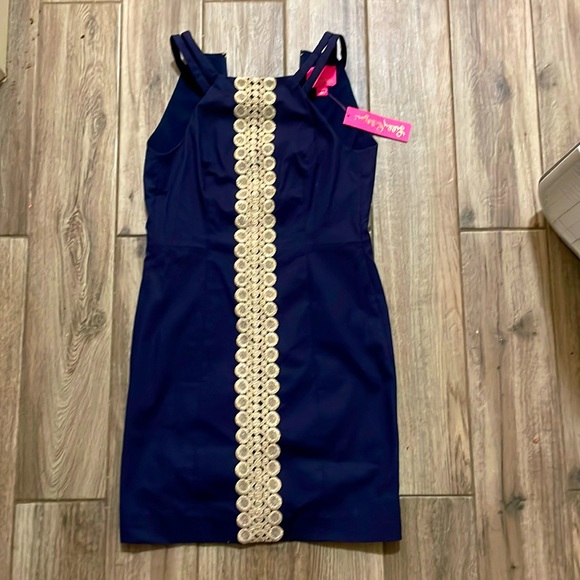 NWT Lilly Pulitzer Pearl Stretch Shift Dress True Navy $198 Size 2 - Picture 2 of 4